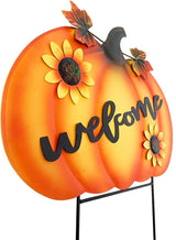 Rustic Metal Pumpkin Garden Stakes Standing Outdoor Welcome Signs Home Decorations Metal Pumpkins Yard Outdoors for Fall Harvest Decor Thanksgiving Halloween Lawn Decorations-24''H