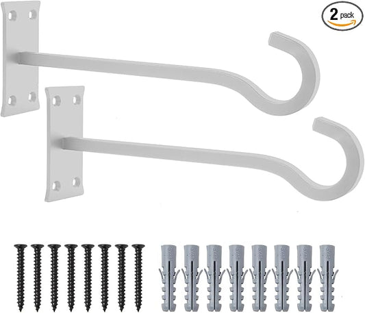 QIEGL 10inch Heavy Duty Plant Hangers Outdoor or Indoor Bird Feeder Hanger Shepherd Hooks 2pcs White Metal Wall Hook for Hanging Plant Bracket, Lantern, Flower Basket, Wind Chimes