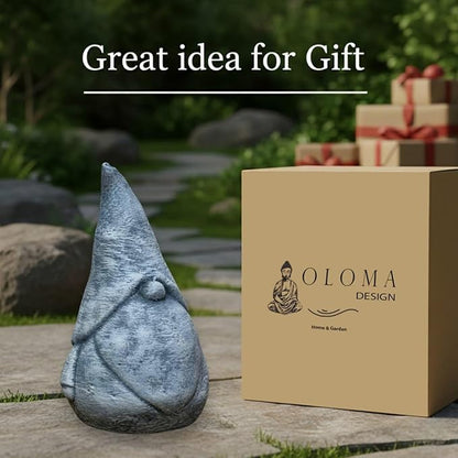 OLOMA Neutral Style Garden Gnome Statue Outdoor Heavy Stone Sculpture with Protective Resin Coating Weather Resistant Decorative Accent for Landscape Patio and Entryway