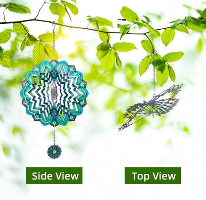 DREAMYSOUL Peacock Hanging Wind Spinners 12 Inch Laser Cut Stainless Steel Wind Spinners for Yard and Garden 3D Outdoor Wind Spinner Peacock Decor Ornaments