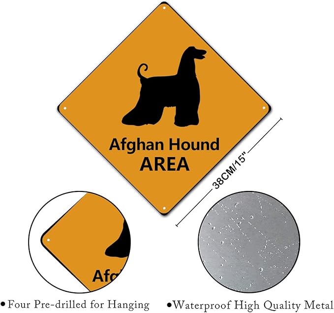 Afghan Hound Crossing Xing Sign Beware of Afghan Hound Dog Metal Sign Afghan Hound Funny Warning Sign Crossing Zone Sign for Farm Yard Front Door Indoor Outdoor Street Sign 15x15in