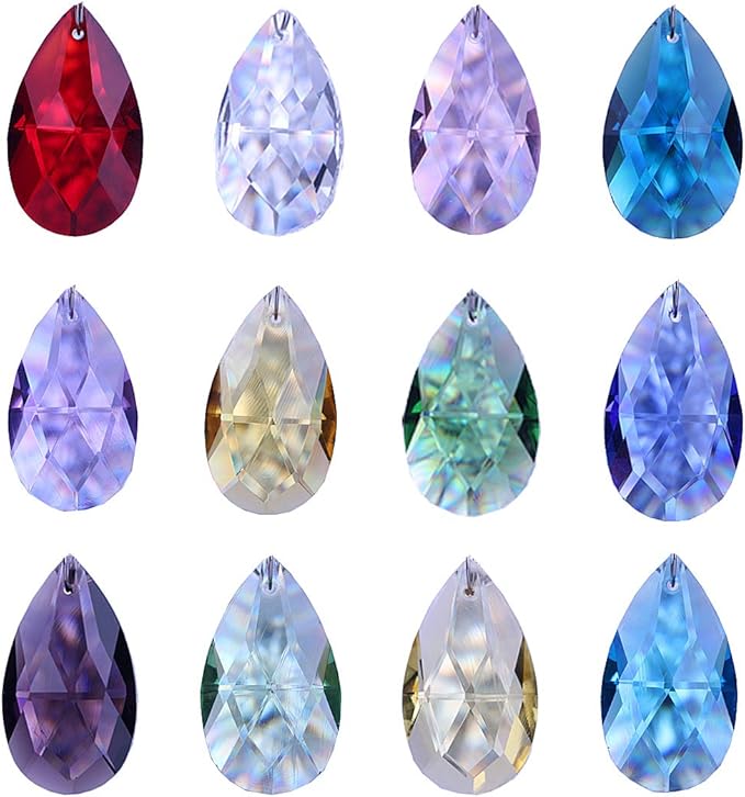 H&D HYALINE & DORA 38mm Multi-Color Feng Shui Faceted Decorating Crystal Grid Prism,Pack of 12