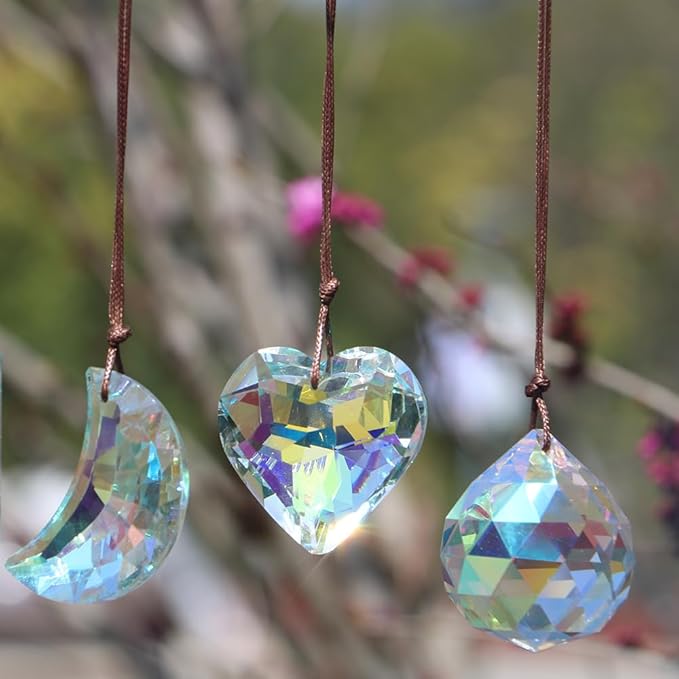 6PCS Crystal Sun Catcher Prisms, AB Colored Suncatcher Crystals Outdoor Indoor Window Hanging Christmas Ornaments Rainbow Maker Prisms for Home Garden Decor