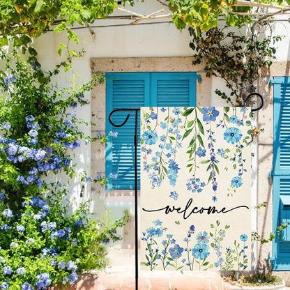 Baccessor Summer Garden Flag 12.5 x 18 Inch Funny Blue Floral Spring Small Yard Flag Burlap Double Sided Vertical Seasonal Farmhouse Wedding Yard Outdoor Decoration