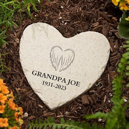 Personalization Universe On Angel's Wings Custom Memorial Heart-Shaped Garden Stone - Weather-Resistant Outdoor Decor with Personalized Text, Name & Dates,Mother's Day & Remembrance - Smalll
