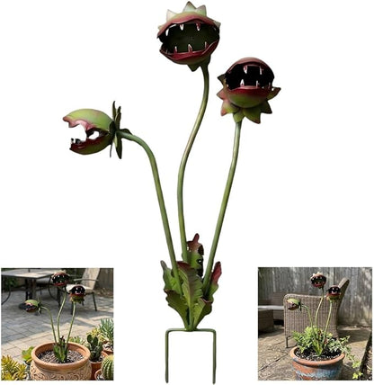Carnivorous Piranha Plant Metal Garden Stake Decor - Whimsical Handmade Iron Sculpture for Creepy Decorative Garden Sculpture Stake for Lawn, Unique Metal Art Ornament for Gift