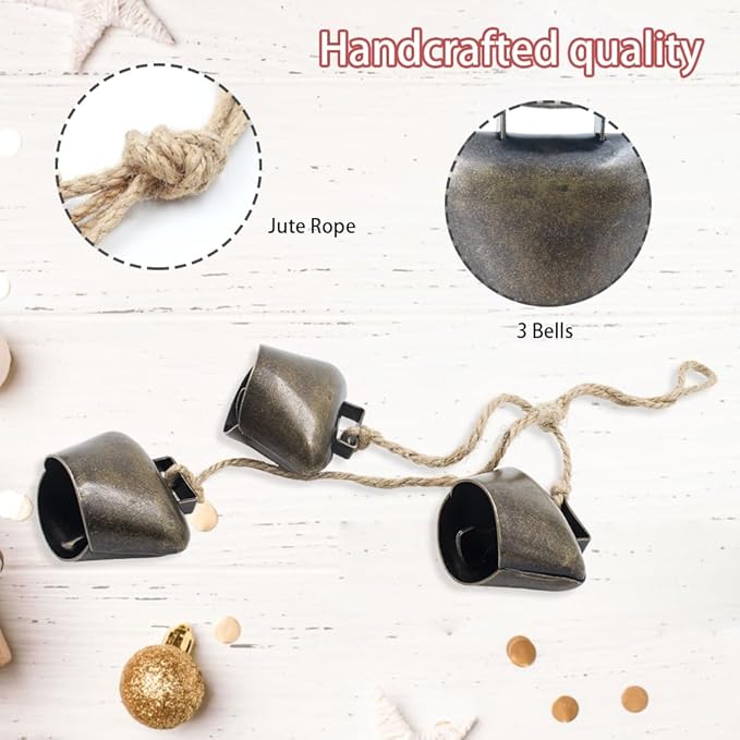 Decorative Metal Cowbells Wall Hanging – Rustic Farmhouse Door Chime for Holiday, Wedding, or Everyday Home Accent