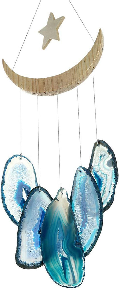 Nupuyai Wind Chimes - Unique Agate Slices Geode Stone Wind Chimes Indoor Outdoor, Healing Stone Windchime Hanging Ornament for Home Garden, 15.7-19.7'', Blue Agate