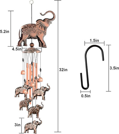 JOBOSI Elephant Wind Chimes, Elephant Room Decor Garden Decor Patio Decorations with S Hook Gifts for mom Women Grandma Friends Mother