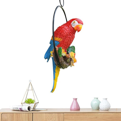 Hanging Parrot Statue Outdoor,Parrot Sculpture Decor for Outdoor Decor, Bird Decoration with Iron, Parrot Statue for Tree Lawn Garden Porch, Landscape Ornament