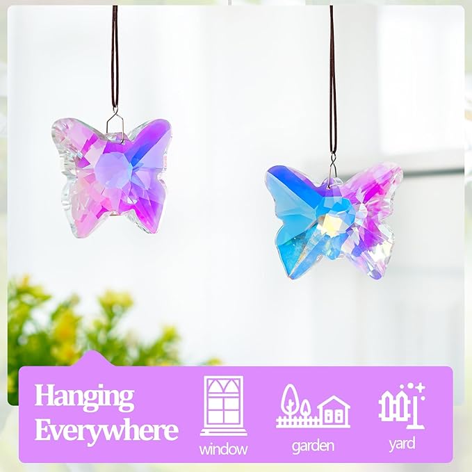 H&D HYALINE & DORA Set of 2 Crystal Butterfly Suncatcher 2.7" Crystal Sun Catchers Prisms Rainbow Maker for Windows Hanging Sun Catchers Indoor Window for Home Garden Wedding