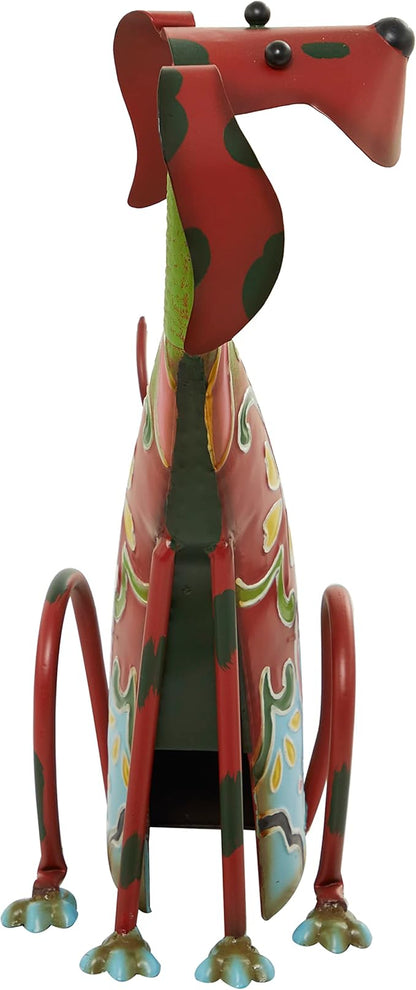 Deco 79 Metal Dog Decorative Garden Sculpture Indoor Outdoor Garden Statue with Floral Pattern, Outdoor Sculpture 7" x 11" x 17", Multi Colored