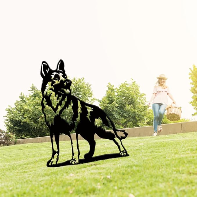 SUPERDANT Metal Dog Garden Decor for Outside Sheepdog Shepherd Yard Stakes for Decorations Outdoor Statues Iron Art Stake Decorative Silhouette Lawn Ornament Patio Porch Farmhouse Decoration Gifts