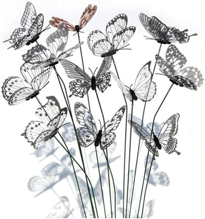 3D Butterfly Garden Stake Decor,10"PVC Butterfly Garden Decor for Outside,Shaking Head Artificial Butterflies for Cake Bouquet Wall Lawn Pathway Plant Pot Flower Bed Yard Decor (50, Black)
