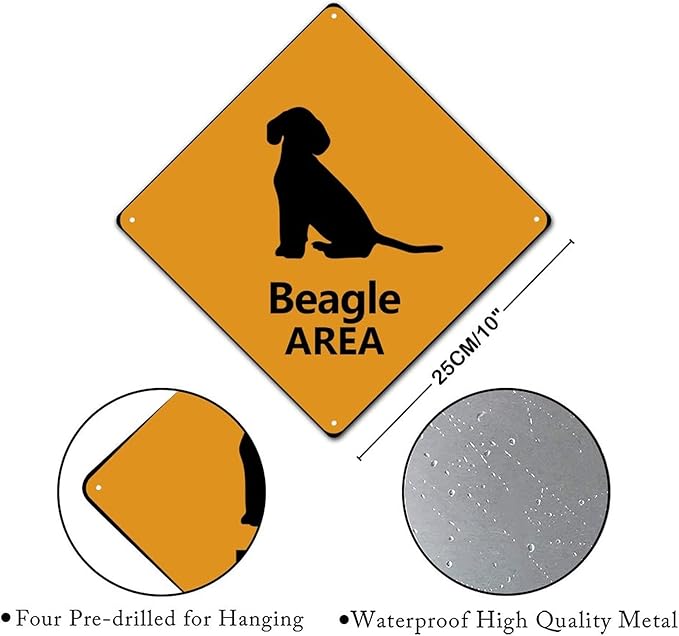 Beagle Crossing Sign Caution BeagleDog Xing Sign Street Sign Wildlife Novelty Road Fence Wall Decor Warning Metal Tin Sign For Indoor Outdoor 10x10in