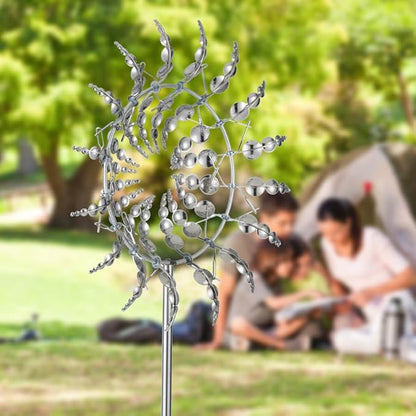 Magical 3D Wind Spinners Outdoor, 360° Metal Windmills for Yard Garden, 12.6 inches Wind Powered Wind Catchers Sculptures and Spinners for Yard Garden Patio Decoration(Colorful) (Silver)