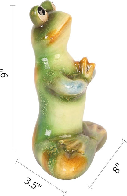 Topadorn Ceramic Yoga Frog Statue, Frog Sitting Sculptures for Office, Garden Decorative Ornaments