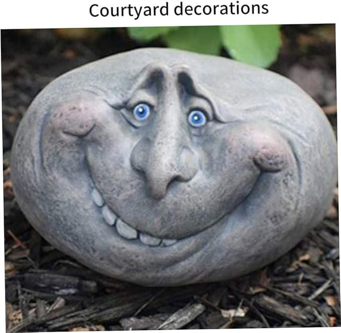 Funny Garden Decoration Funny Face Rock Art Sculpture Decoration Yard Art Face Resin Sculpture Mystical Garden Stones for Indoors Outdoors Patio