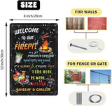 Generic Welcome To Our Firepit Tin Sign Proudly Serving Whatever You Bring Sign Vintage Metal Sign For Backyard Wall Decor Signs Patio Deck Decor Outdoor Firepit Sign 8x12 Inch
