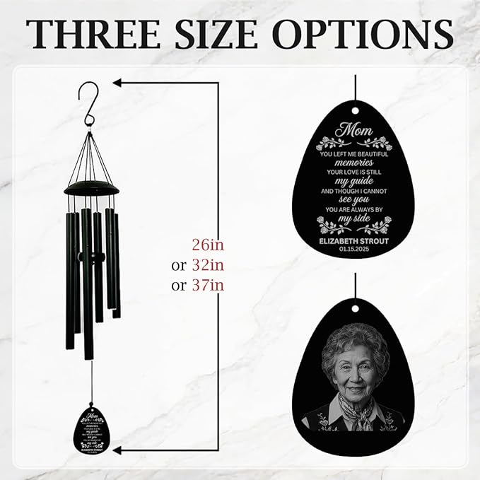 Personalized Memorial Wind Chimes for Outside Custom Photo with Name & Date, in Loving Memory - Sympathy Gifts - Keepsake Loss of Beloved One