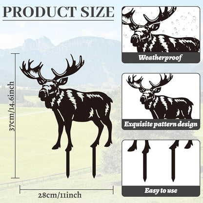 WADORN Deer Metal Decorative Garden Stakes, Elk Funny Metal Outdoor Statues Black Elk Deer Silhouette Ornament Gifts Funny Animal Deer Outdoor Decor for Yard Garden Patio Lawn Walkways Ornaments