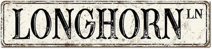 Madcolitote Personalized Longhorn Street Sign Vintage Longhorn Wood Signs Farmhouse Wall Art Rustic Wall Decorations for Living Room Home Decor for Home Bars Clubs Cafes Man Cave Party 4x18in