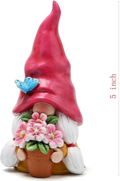 Hodao Spring Gnome Decoration Flower Elf Ornaments Decor Gifts Summer Gnome Figurines for Garden Decor Spring Sculptures Gifts for Outdoor Decor for Mom, Grandma (Red)