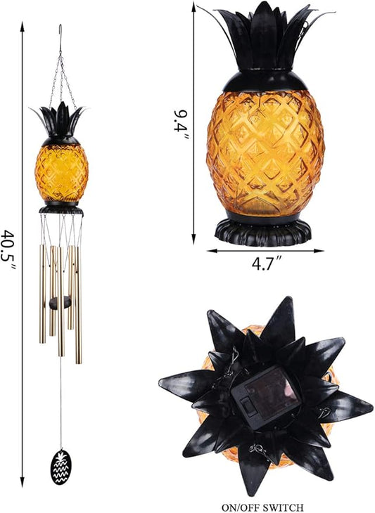 MUMTOP Solar Wind Chime Pineapple Solar LED Light Tropical Windchimes Decorative Hanging Wind Bell for Porch Patio and Garden Decor