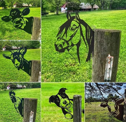 Farm Bear Art Garden Decor Outdoor Decoration, Farm Peeping Cow Metal Art Outdoor Decor, Fence Animals Silhouette Art Decoration for Farmhouse, Yard, Lawn Weather (B)