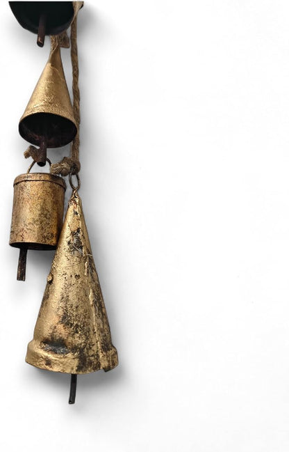 Rustic Iron Metal Bells Hanging Wind Chimes | Set of 6 Vintage Bells for Outdoor & Indoor Patio Garden Decor | 40 cm Length