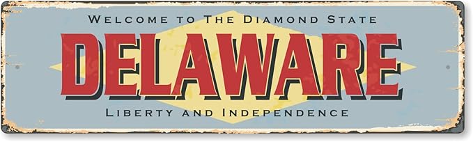 SmartSign 4 x 14 inch Delaware State Vintage Metal Sign “Welcome To The Diamond State”, 40 mil Rustproof Aluminum with Clear Overcoat, Retro Wall Décor, Multicolor, Made in USA