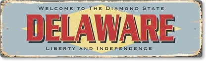 SmartSign 4 x 14 inch Delaware State Vintage Metal Sign “Welcome To The Diamond State”, 40 mil Rustproof Aluminum with Clear Overcoat, Retro Wall Décor, Multicolor, Made in USA