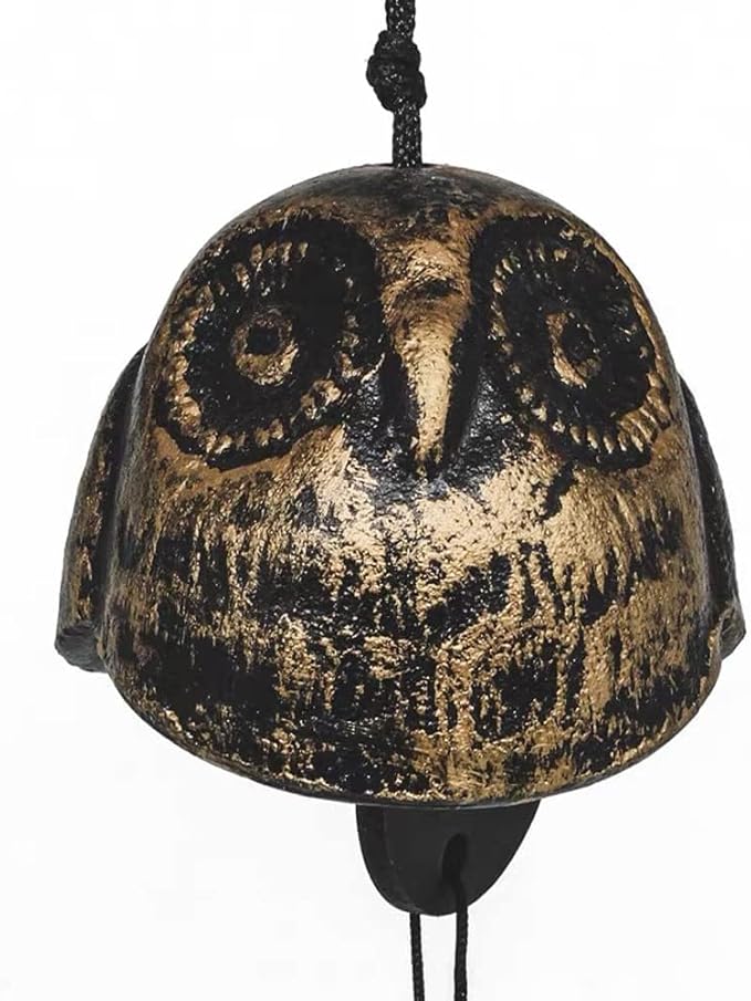 Owl Japanese Traditional Lucky Small Wind Chimes for Outside, Retro owl Iwachu Cast Iron Bless Temple Wind Bell Memorial and Sympathy Wind Chimes Indoor Garden Bell, Patio, Balcony