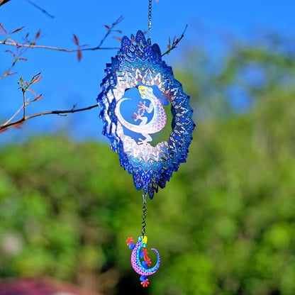 DREAMYSOUL Metal 12" Wind Spinner, Gecko Hanging Wind Spinner for Yard and Garden 3D Kinetic Wind Sculpture Indoor Outdoor Patio Decoration