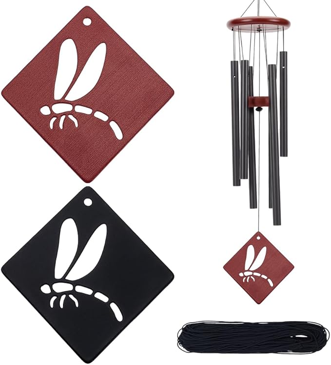 ORIGACH 2 Pcs Black and Red Dragonfly Metal Replacement Wind Catcher, Wind Chime Parts Replacement with 16.4FT Nylon Cord, Metal Wind Chime Replacement Sail for Memorial Sympathy Wind Chimes