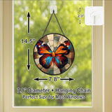 Stained Glass Window Hanging - Radiant Sun and Garden Scene Sun Catchers Indoor Stained Glass Panels Wall Decor for Mom, Wife, Lovers, Festive, 7.8in