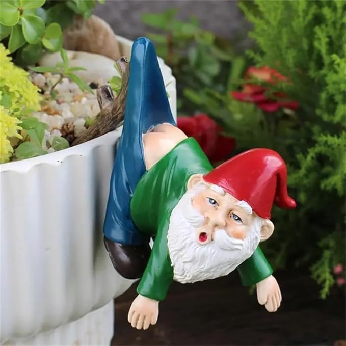 Gnome Garden Decor Statue, Resin Planter Hugger for Flower Pots, Perfect for Patio, Balcony, Porch, Yard & Lawn - Outdoor Decor Gift with Cartoonish Gnome Design, Gnome Garden Decor