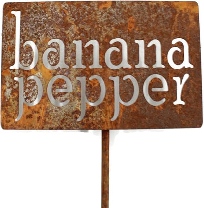 Classic Metal Garden Markers 19 Inches Tall (banana pepper, Naturally Rusted)