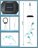 DOUBLEZHE Solar Wind Chime for Outside, Color Changing Dolphin Wind Chime Outdoor, Mom Gifts for Mothers Day Grandma Gift, Unique Garden Decor Colorful Patio Yard Party Decoration