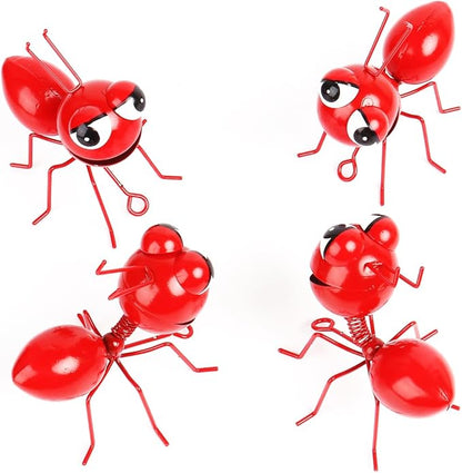 Cruis Cuka Metal Yard Art Garden Decorative Cute Ant Outdoor Wall Sculptures - Set of 4 Red