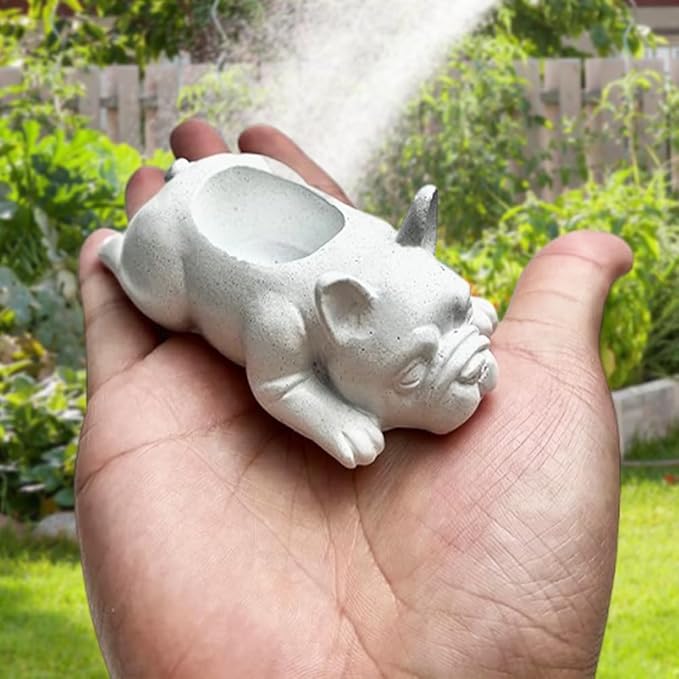 OULIGET Resin Dog Sculpture,Mini French Bulldog Garden Statue Planter Pots with Drainage Hole,Cute Bonsai Flower Pots Ornaments for Indoor Office Outdoor Balcony