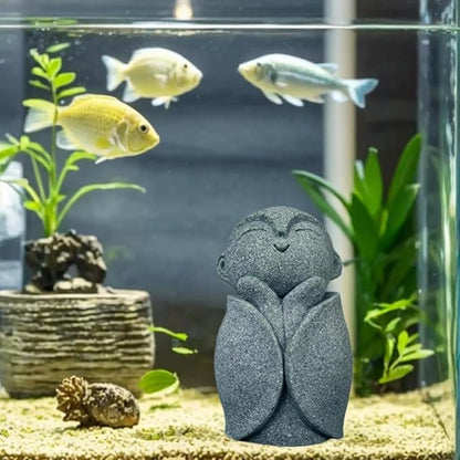 Mini Monk Buddha Statue Sandstone Statues Zen Monk Praying Statue Sculptures for Wealth Good Luck Feng Shui Decor Home Fish Tank Aquarium Garden (Style 6)