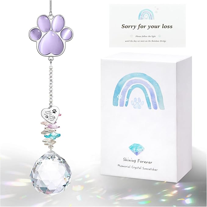 Dog Memorial Gifts for Loss of Dog, Pet Memorial Gifts for Dogs, Thoughtful Bereavement Remembrance Crystal Suncatcher with Sympathy Card (Light Violet)