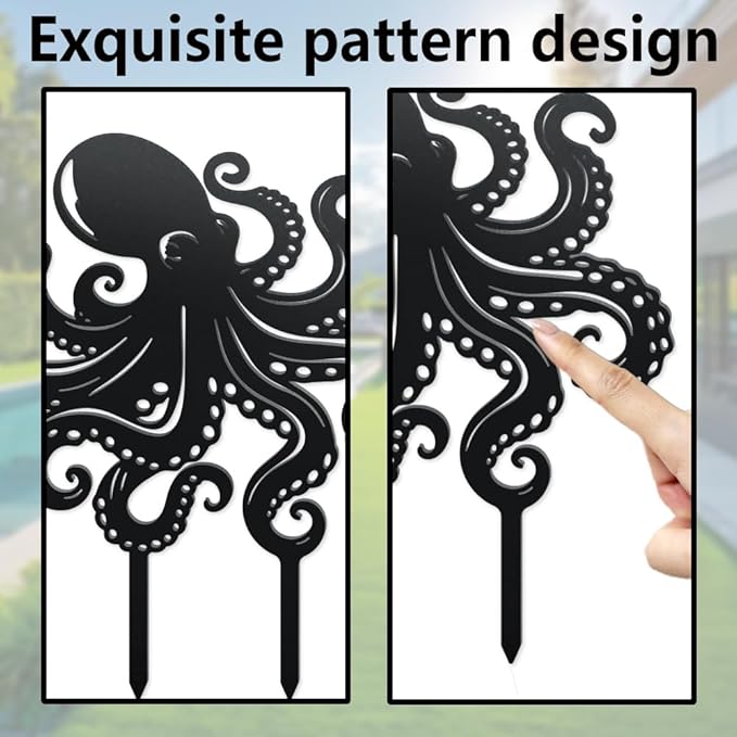 WADORN Octopus Metal Decorative Garden Stakes, Octopus Funny Metal Outdoor Statues Ocean Theme Silhouette Ornament Marine Life Gifts Animal Outdoor Stakes for Yard Garden Patio Lawn Walkway Ornaments