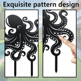 WADORN Octopus Metal Decorative Garden Stakes, Octopus Funny Metal Outdoor Statues Ocean Theme Silhouette Ornament Marine Life Gifts Animal Outdoor Stakes for Yard Garden Patio Lawn Walkway Ornaments