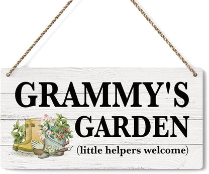 Grammy Gifts Outdoor Garden Wooden Sign Decor, Indoor Garden Decoration Hanging Signs 12x6 Inches, Outdoor Porch Yard Wall Art Decor Sign, Mother's Day Gifts Birthday Gift for Mom Grandma