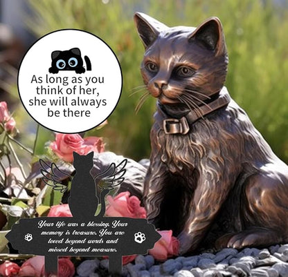 Grave Markers for Cemetery for Cat, Weatherproof Metal Pet Memorial Stake, Garden Cemetery Decoration, Waterproof Pets Grave Marker Memorial Plaques for Outdoors Yard Patio
