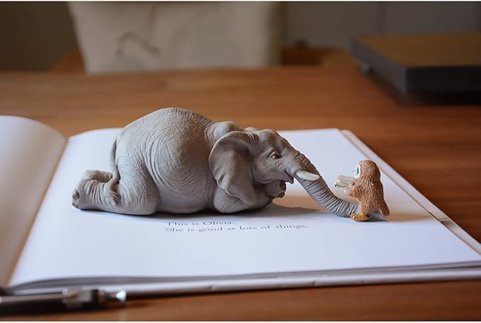 Top Collection Miniature Garden Elephant Reading Book with Owl, Gray