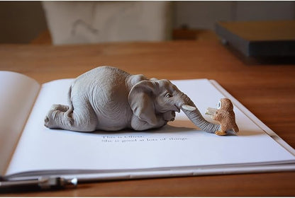 Top Collection Miniature Garden Elephant Reading Book with Owl, Gray