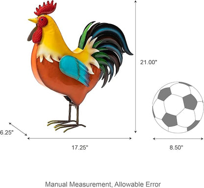 Glitzhome 21" Metal Vibrant Rooster Yard Decor, Outdoor Garden Statues, Vivid Chicken Sculptures for Backyard Kitchen Lawn Porch Farm Decor